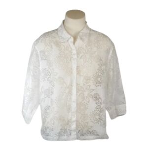 Notations White Sheer Lace Top Sz XL